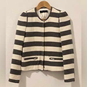 Zara Striped Blazer - Beige and Blue - Size XS